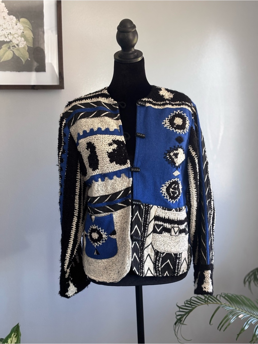 Vintage 90sColdwater Creek art to wear wool blend Patchwork Cardigan/jacket